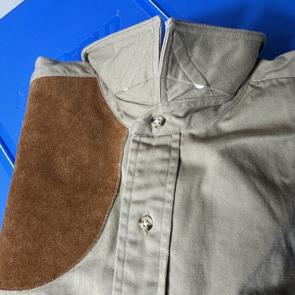 Vintage Shooting Shirt Men's Size L Leather Shoulder Elbow Norman Shirtmakers - Picture 12 of 12